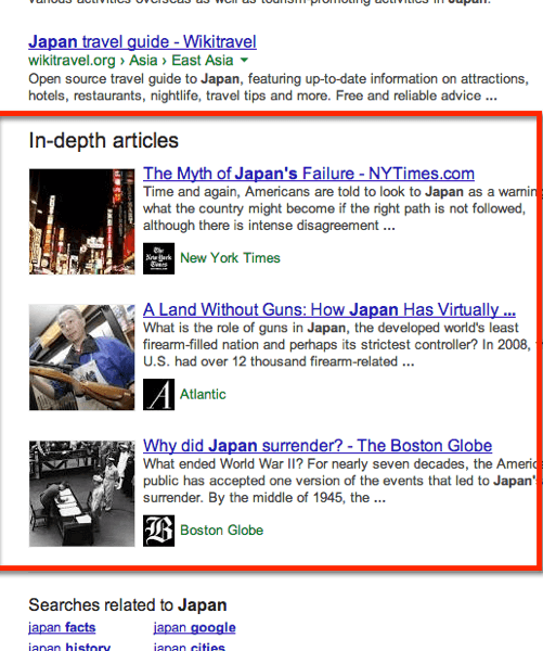Googleの「In-depth Articles」が導入された検索結果は、今こうなっている